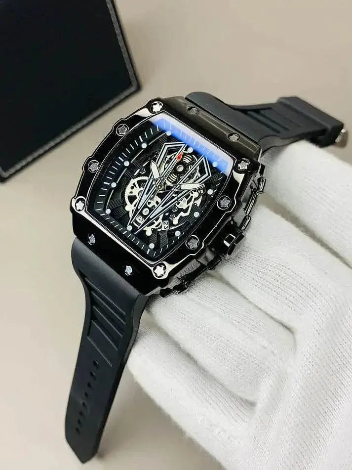 Richard Black Belt Skeleton Watch